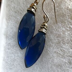 One Pair of Faceted Cobalt Glass Earrings
